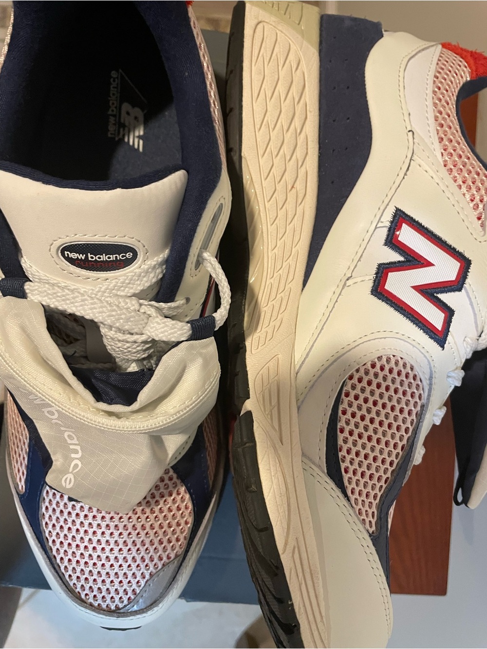 New Balance Men's Athletic Sneakers - White/Red/Navy - Picture 2 of 4